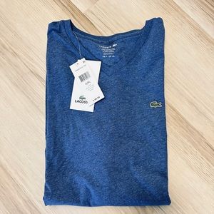 Lacoste Men’s 100% Pima Cotton SS V-Neck T Shirt Heathered Blue SZ 6/XL NWT